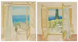 Keith Michell, Two paintings of sea views, Majorca, acrylic on board