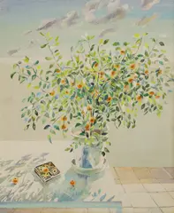 Keith Michell, Still life of an orange tree, Majorca, oil on canvas board