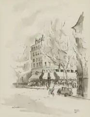 Keith Michell, A group of ten architectural studies of European cities, 1950s, pen and ink and washes
