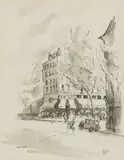 Keith Michell, A group of ten architectural studies of European cities, 1950s, pen and ink and washes
