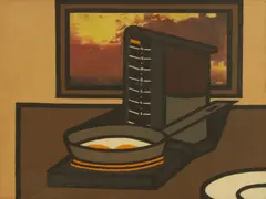 Dominic Zeff, Fried eggs and coffee maker, 1983, mixed media