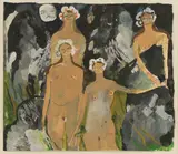 Melissa Kime, Nudes wearing floral crowns, mixed media on paper