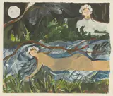 Melissa Kime, Moonlit swim, mixed media on paper