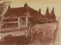 Oast and Farm by Robert Tavener, pen and ink and watercolour, sold Mar 2026