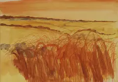 Robert Tavener, Harvest Field, watercolour