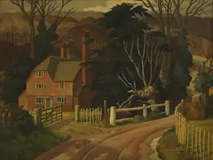 George Mackley, House down a country lane, oil on canvas