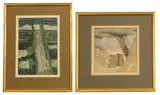David Holt, Breakwater' and 'Canal Bridge, Hythe, ink and watercolour