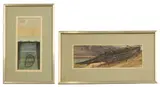 David Holt, Two paintings of Romney Marsh beach, ink and watercolour