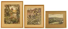 Edie Lamont, Three paintings of Sissinghurst, mixed media on paper