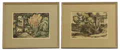 Edie Lamont, Garden and Orchard, Sissinghurst' and 'Frittenden Mill, mixed media on paper
