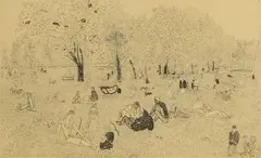 Anthony Gross, Le Square’, Eelbrook Common, Fulham, etching