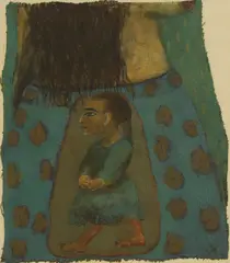 Samira Abbassy, Figure in a blue dress, oil on fabric