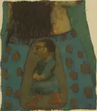 Samira Abbassy, Figure in a blue dress, oil on fabric