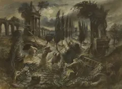 Alan Sorrell, Via Appia, watercolour and gouache