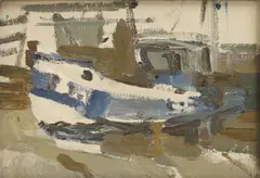 Thomas Watt, Mario’s Blue Boat at Margate, oil on board