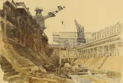 Paul Osborne, No.6 Dock' and 'No.7 Dock, pen and ink and watercolour