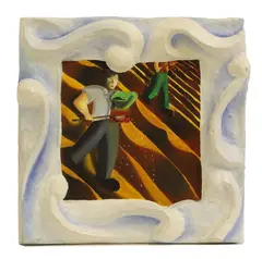 Nigel Davison, Fiddle Broadcasting Surrounded by a Stormy Sea, oil on board within a painted sculptural surround