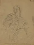 Anton Domenico Gabbiani, The Virgin and Child, pencil and black chalk; verso studies of hands in black and red chalk