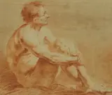 Giovanni Farrugia, A seated male nude, red chalk