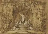 Giuseppe Bossi, Neptune's grotto, pen and brown ink and wash