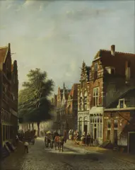 A Dutch street scene with figures and horse-drawn carts by Jan Jacob Spohler, oil on panel, sold May 2026