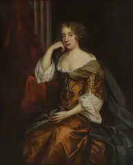 Mary Beale, Portrait of a lady, three-quarter-length seated, in a brown silk dress and blue wrap, oil on canvas