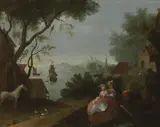 Bartholomew Dandridge, Young lovers in a coastal landscape, oil on canvas