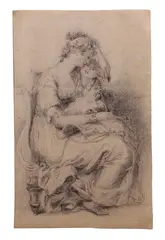 Richard Cosway, A mother and child, black and red chalk