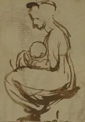 George Romney, Mother and child, brown ink and wash