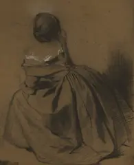 William Etty, Study of a young woman kneeling, black and white chalk on buff paper