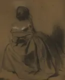 William Etty, Study of a young woman kneeling, black and white chalk on buff paper