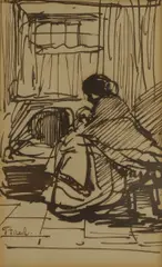 Thomas Faed, A mother nursing a baby, pen and brown ink