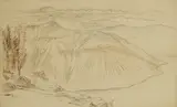 Edward Lear, A mountainous landscape, pen and brown ink over pencil