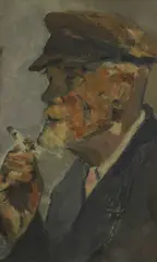 Henri-Edmond Cross, Portrait of a man smoking, gouache on board