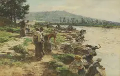 Léon Augustin Lhermitte, Washerwomen on the banks of a river, pastel