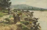 Léon Augustin Lhermitte, Washerwomen on the banks of a river, pastel