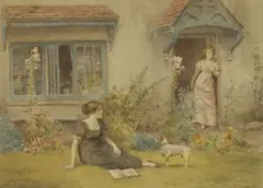 Two girls in a garden by George Goodwin Kilburne, watercolour, sold May 2026