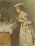 George Goodwin Kilburne, At the Looking Glass, watercolour