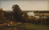 Thomas Christopher Hofland, View of the Thames from Richmond Hill with figures in the foreground, oil on panel