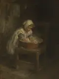 Robert Gemmell Hutchison, Washing day, oil on canvas laid down on board
