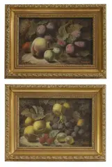 Oliver Clare, A pair of still lifes of fruit on a mossy bank, oil on board