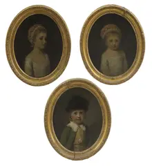 Henry Walton, A group of three portrait studies of children from the Pelham family, Anne Pelham; Frances Pelham; and John Cressett-Pelham oil on panel