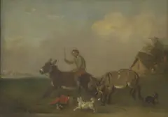 Riding a donkey by Edmund Bristow, oil on panel, sold May 2026