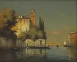 Antoine Bouvard, A Venetian canal in sunlight, oil on canvas