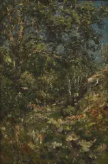 Ernest Rocher, A wooded landscape, oil on board