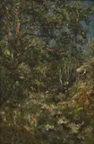 Ernest Rocher, A wooded landscape, oil on board
