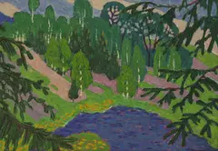 Viktor Templin, Forest Lake, 1968, oil on board