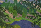 Viktor Templin, Forest Lake, 1968, oil on board
