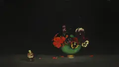 Lawrence Biddle, Still life of a bowl of pansies and a buddha, oil on canvas