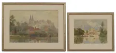 Herbert Marshall, Two riverside views of churches, watercolour